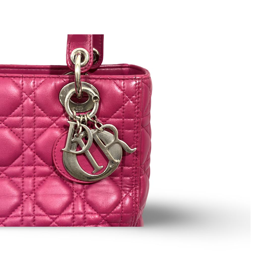 Dior Cannage Lambskin Medium Lady Bag Rose Pink