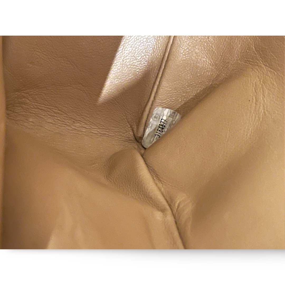 Chanel Vintage Vertical Calfskin Jumbo Large Logo Single Flap Beige