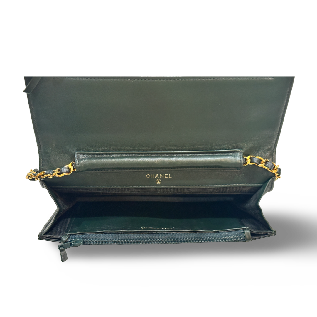 Chanel Vintage Caviar Quilted Wallet On Chain WOC Dark Green