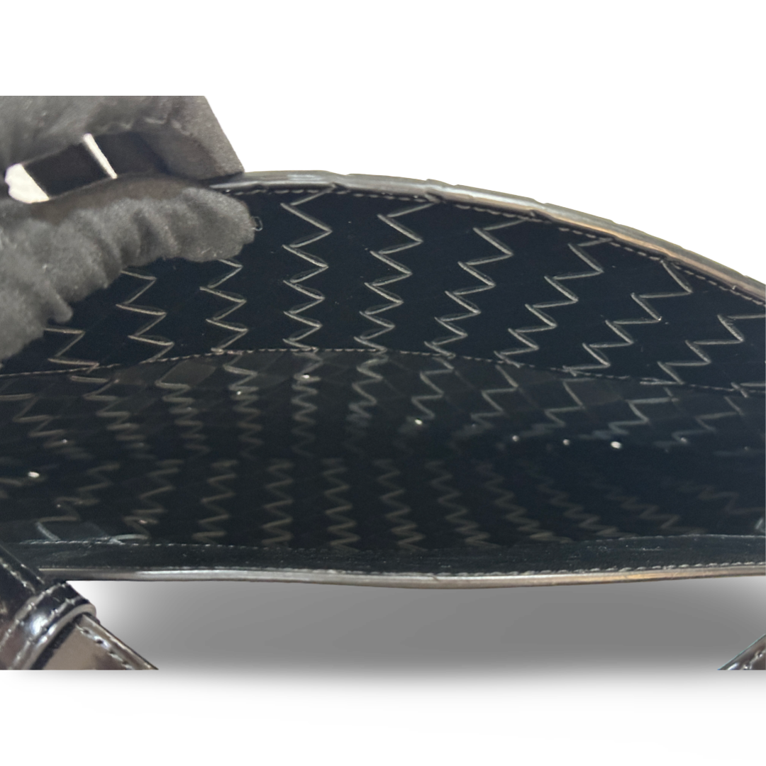 Bottega Veneta Black Patent Intrecciato Shoulder Bag Black