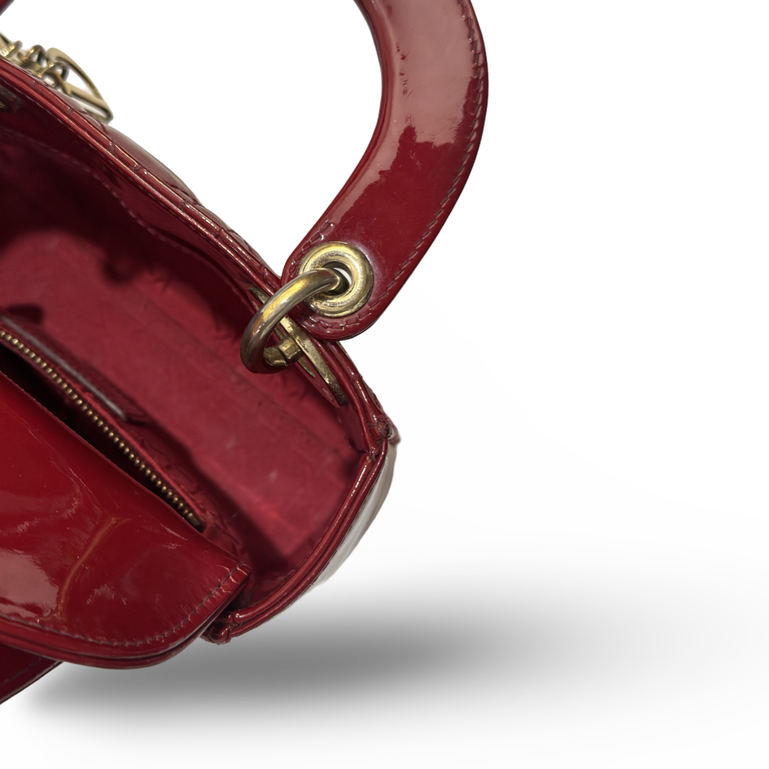 Dior Cannage Patent Mini Lady Bag Red
