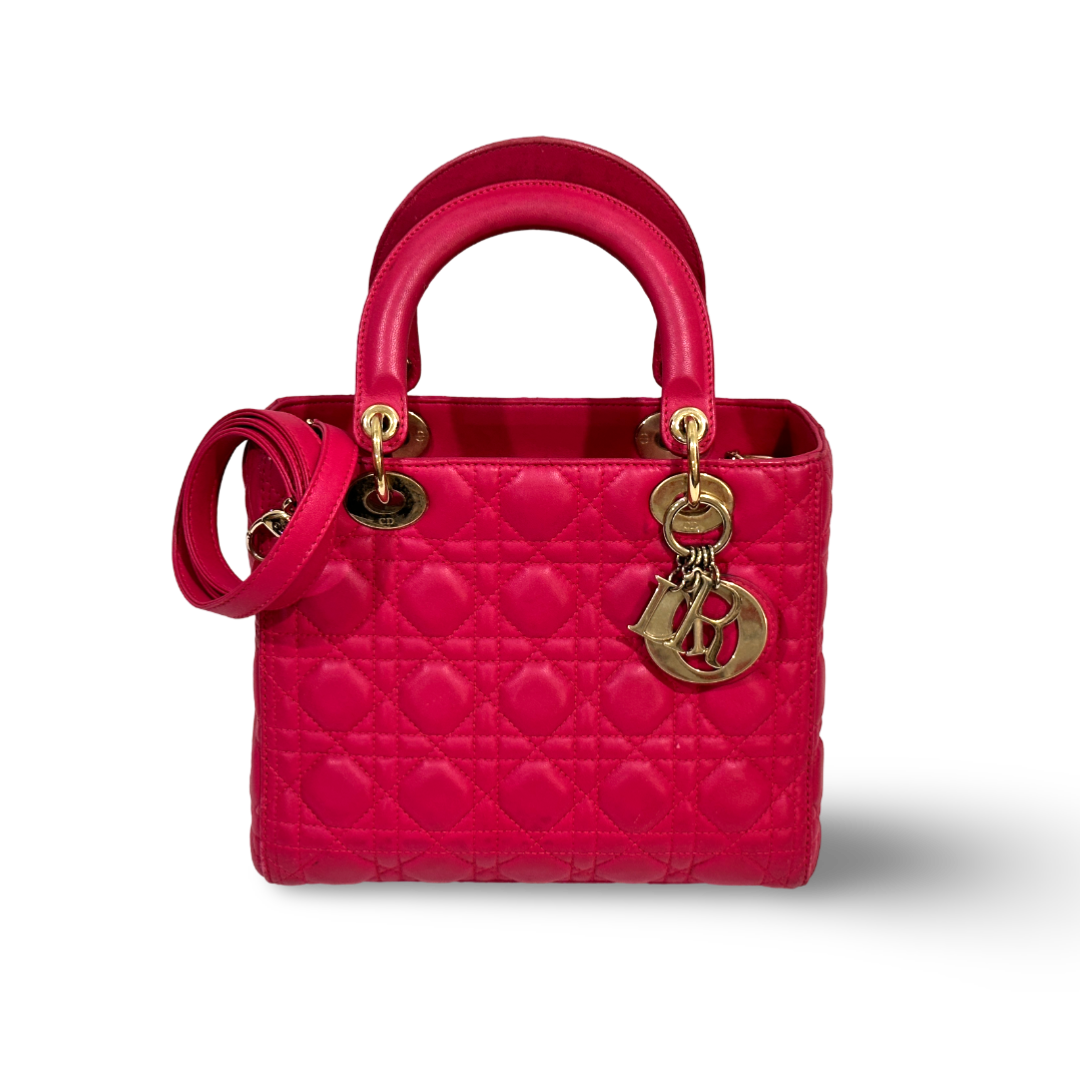 Dior Cannage Lambskin Medium Lady Bag Barbie Pink