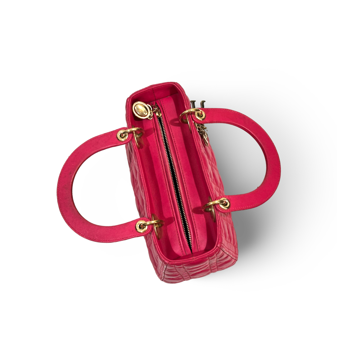 Dior Cannage Lambskin Medium Lady Bag Barbie Pink