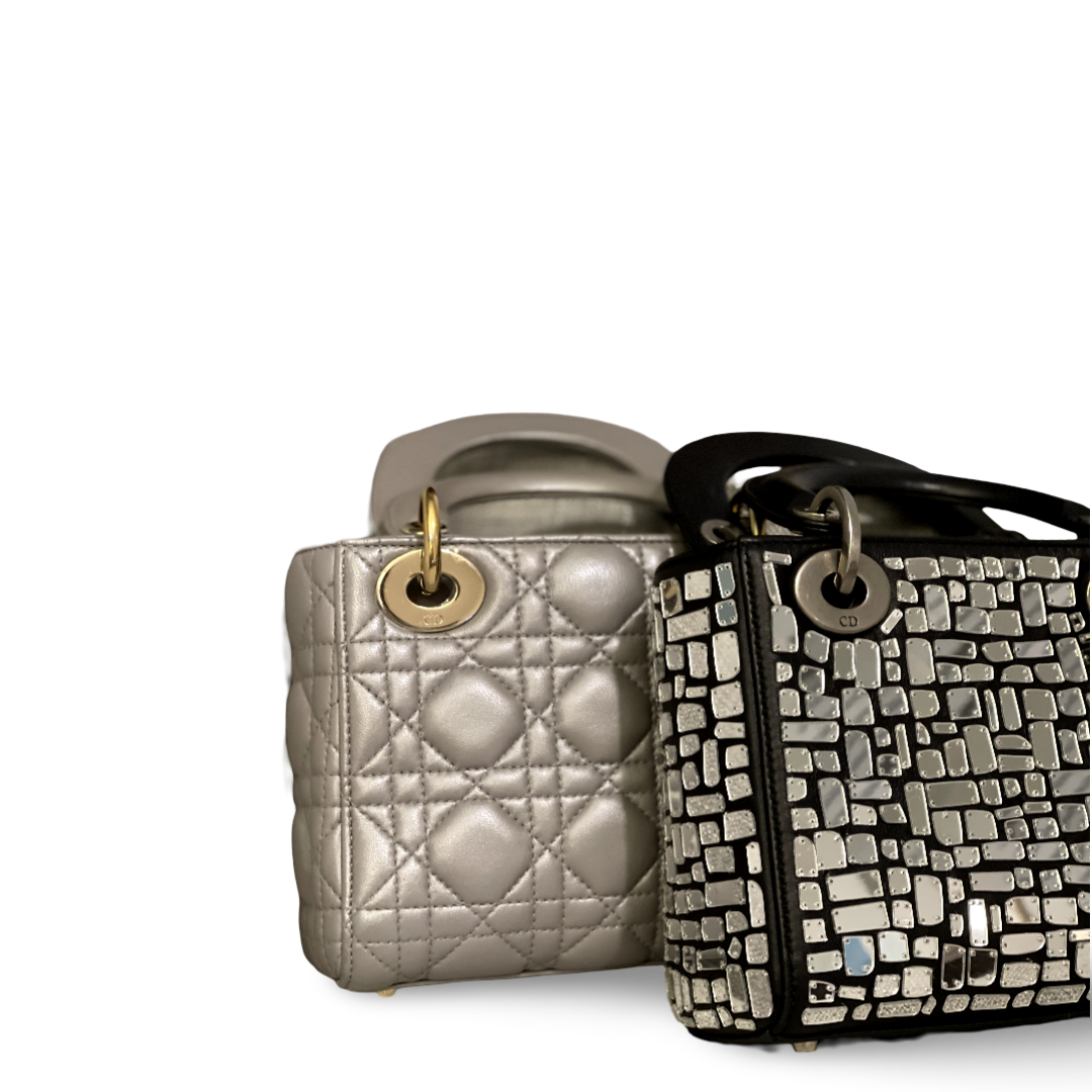 Dior Cannage Lambskin Mini Lady Grey Bag