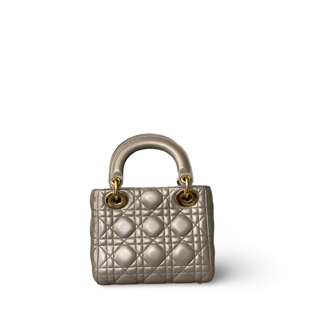 Dior Cannage Lambskin Mini Lady Grey Bag