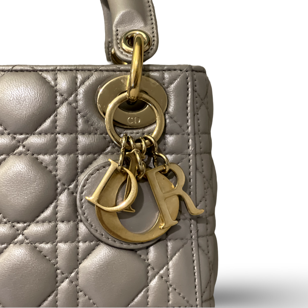 Dior Cannage Lambskin Mini Lady Grey Bag