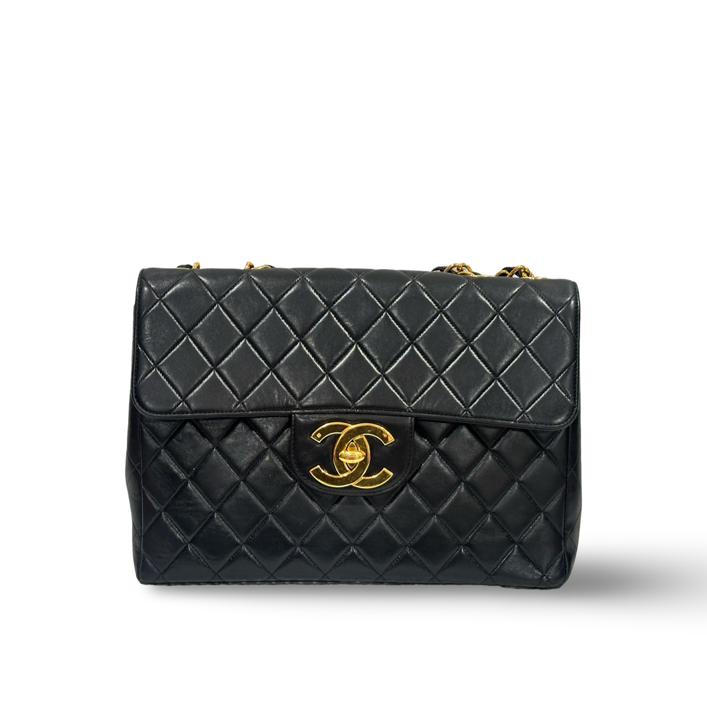 Chanel Vintage Big Logo XL Single Flap Gold Black