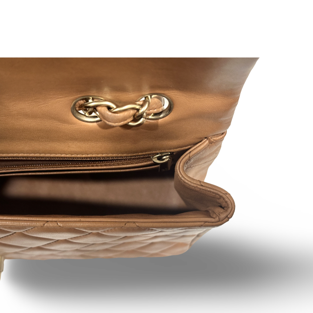 Chanel Classic Lambskin Quilted Jumbo Carmel Brown Double Flap