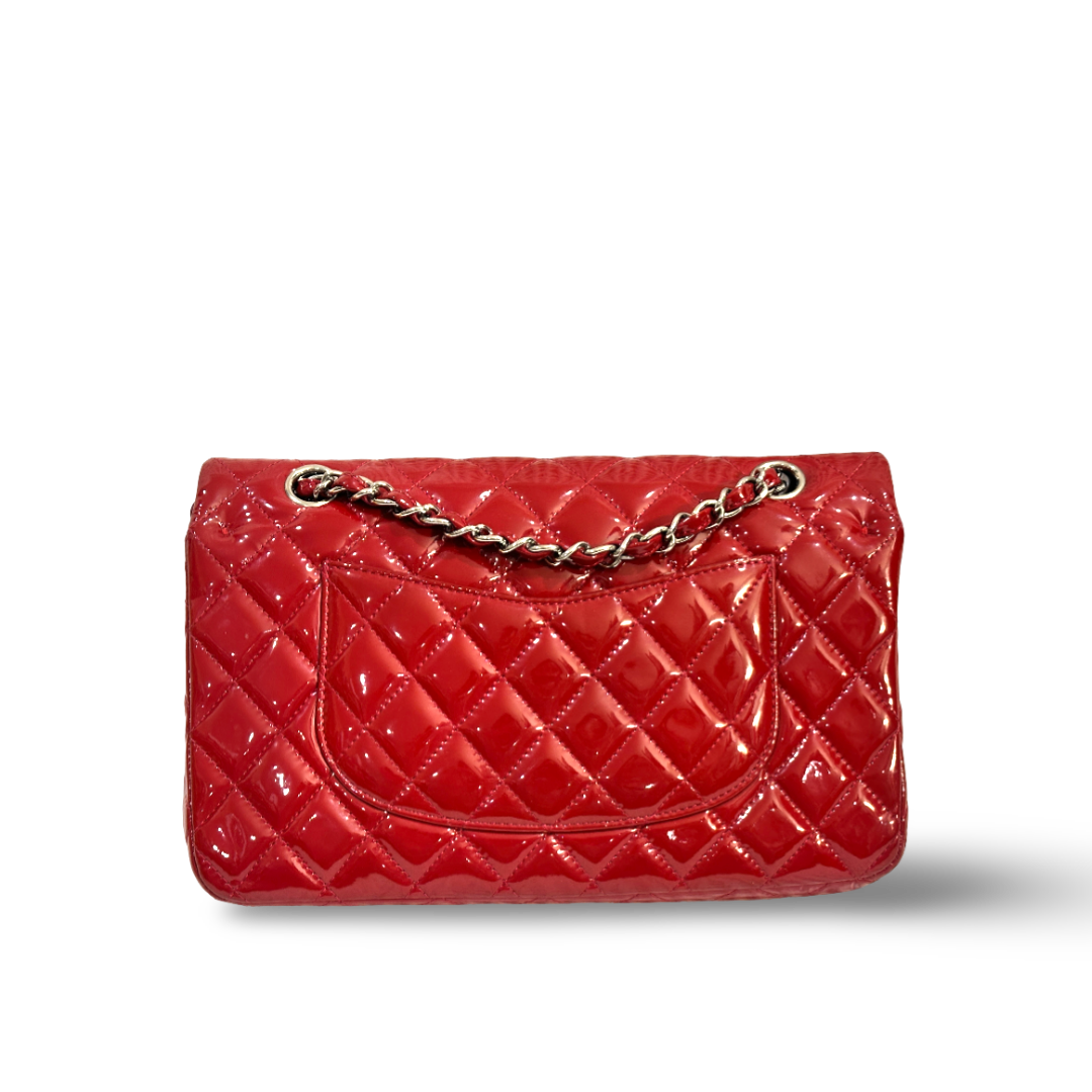 Chanel Classic Patent Quilted Medium Double Flap Red