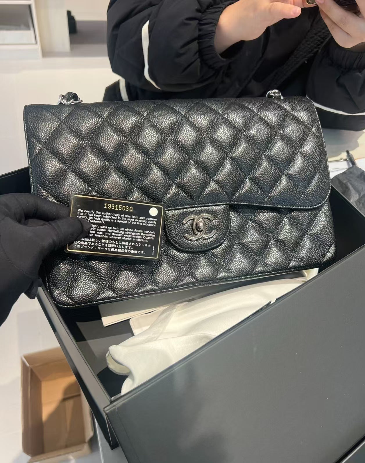 Chanel Quilted Caviar Jumbo Double Flap - SHW / Black