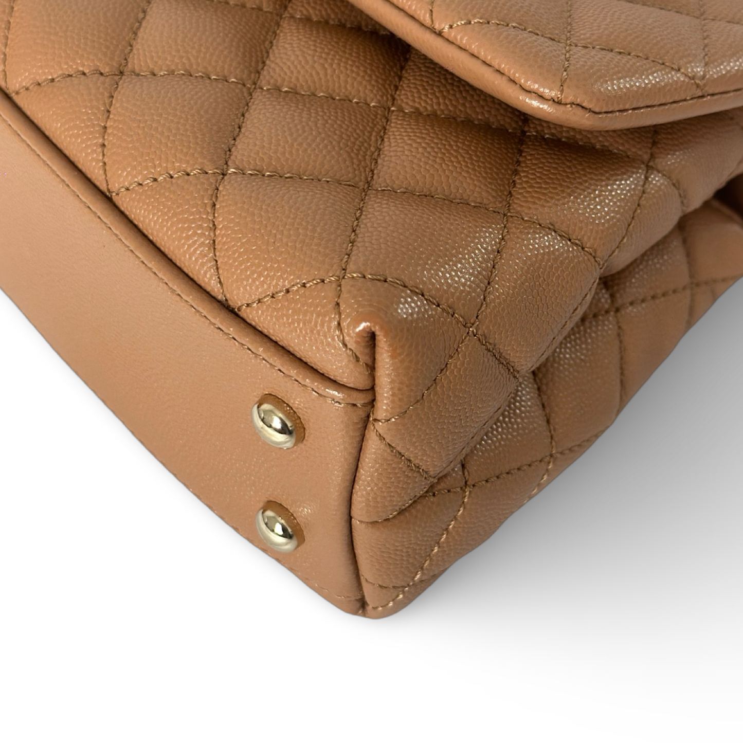 Chanel Small Coco Handle 經典菱格紋牛皮手提包 - 焦糖色 / 金釦
