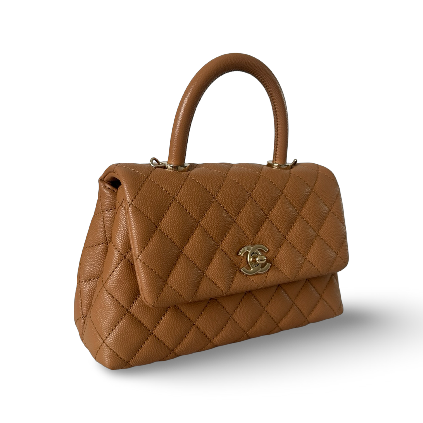 Chanel Small Coco Handle 經典菱格紋牛皮手提包 - 焦糖色 / 金釦