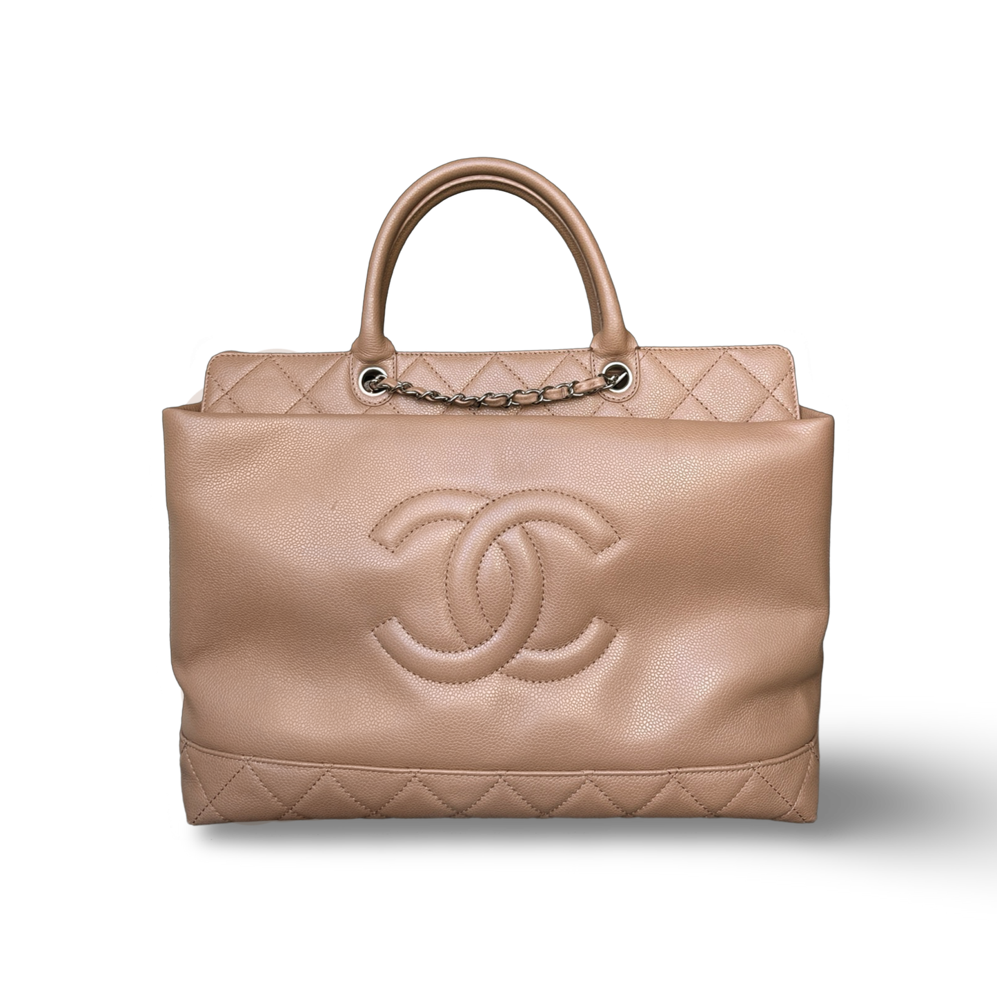 Chanel Classic Caviar Soft CC Top Handle Medium Tote - GHW / Beige