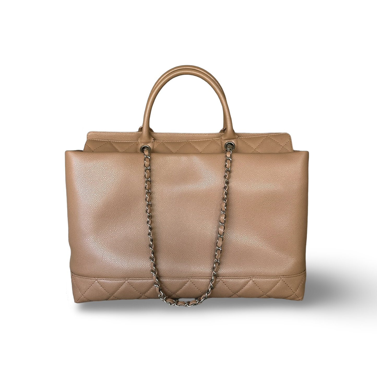 Chanel Classic Caviar Soft CC Top Handle Medium Tote - GHW / Beige