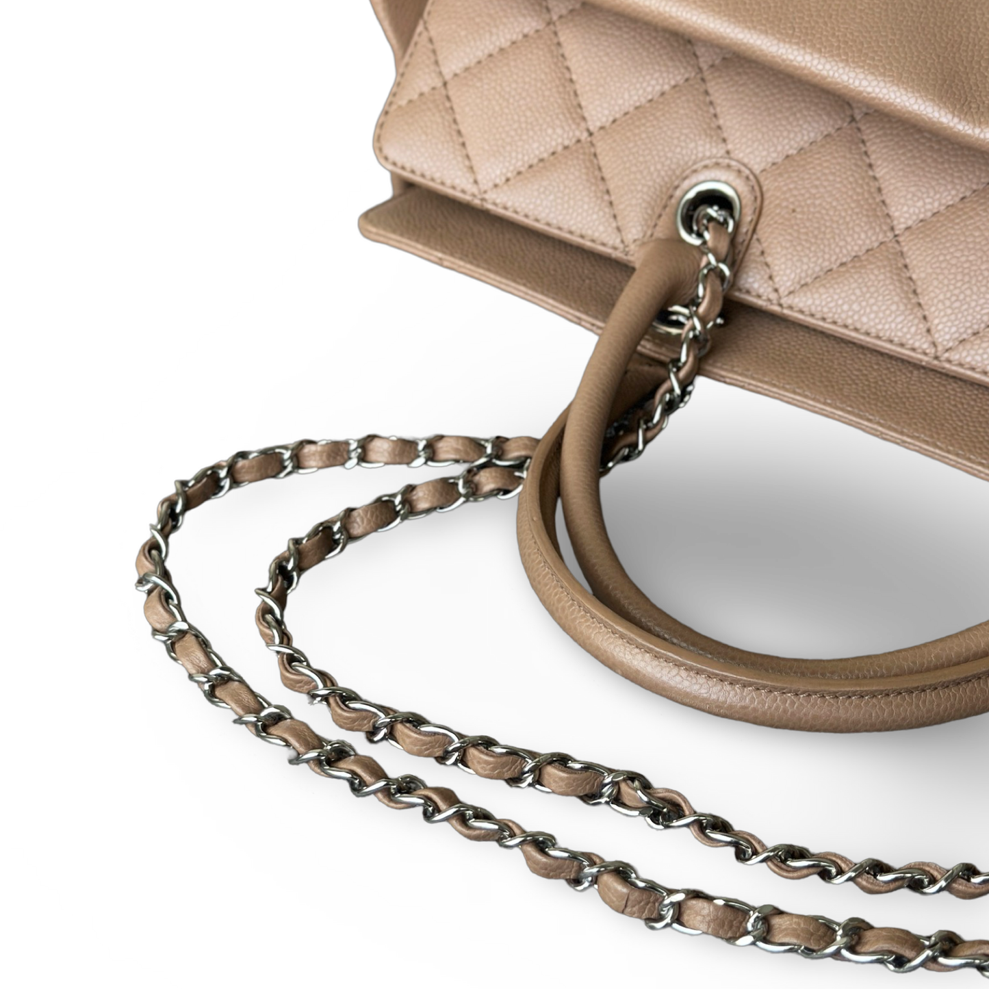 Chanel Classic Caviar Soft CC Top Handle Medium Tote - GHW / Beige