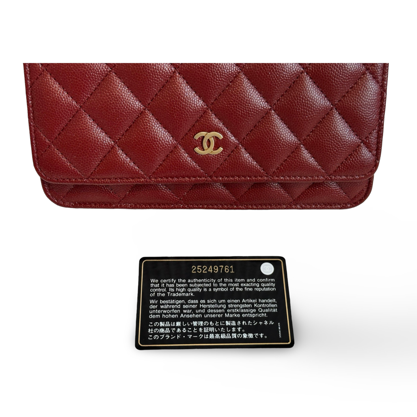 Chane Classic Quilted Caviar WOC - GHW / Burgundy