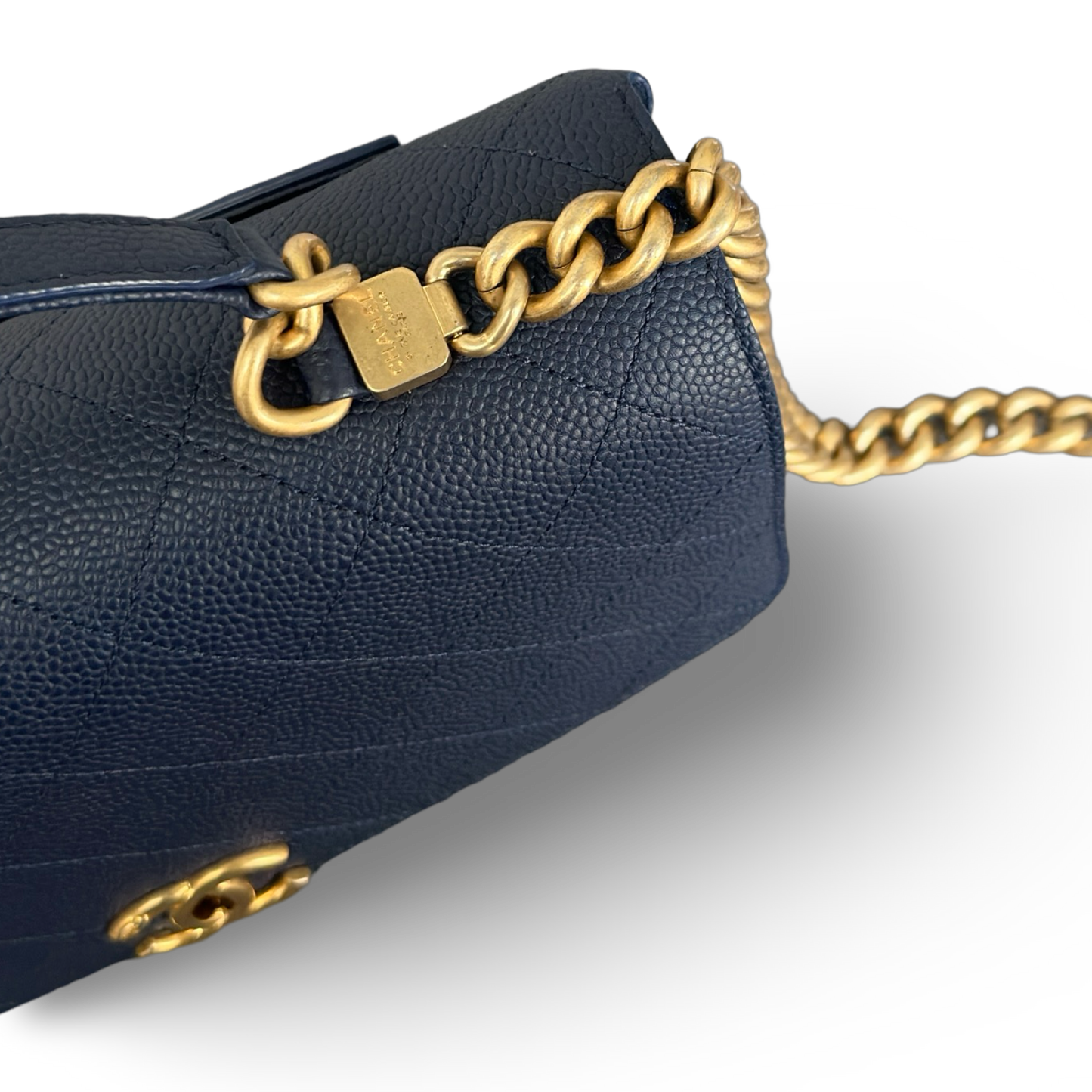 Chanel Stitched Caviar Medium Affinity Top Handle Bag - GHW / Navy