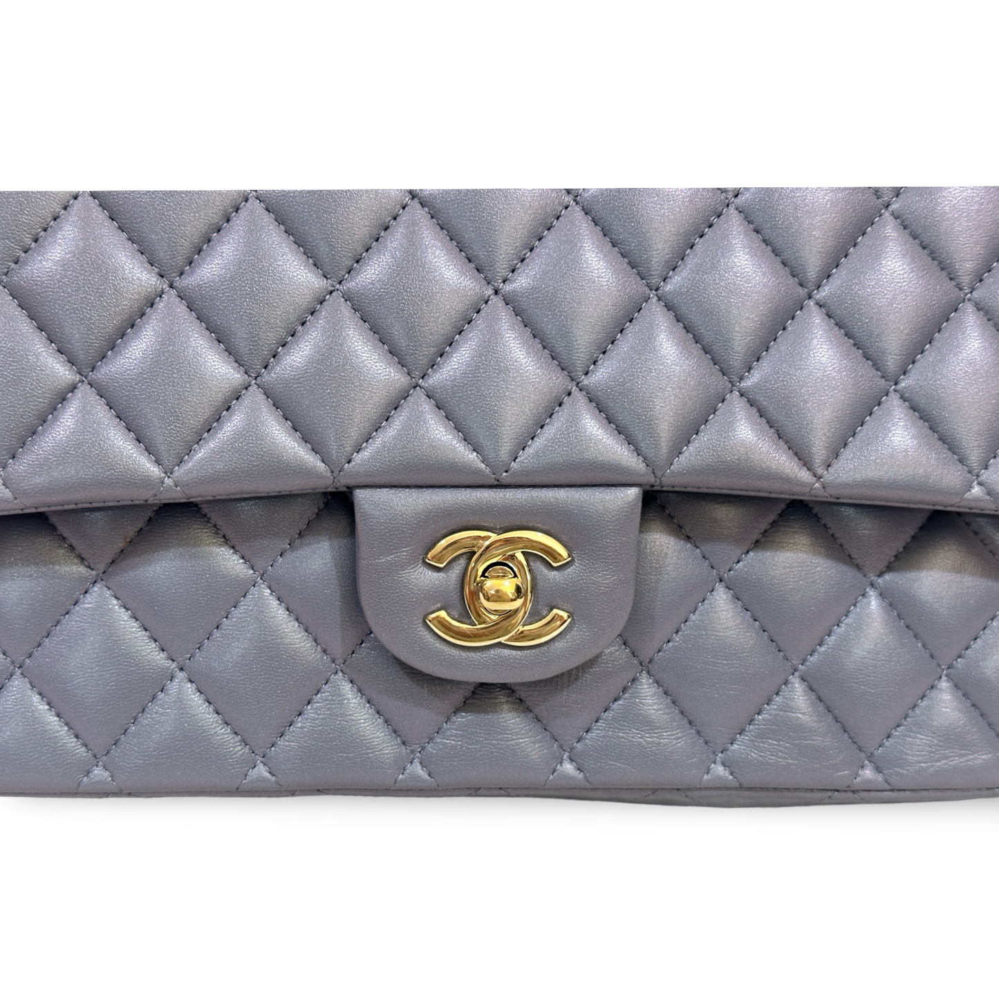 Chanel Classic Lambskin Medium Double Flap Sliver Ash Blue
