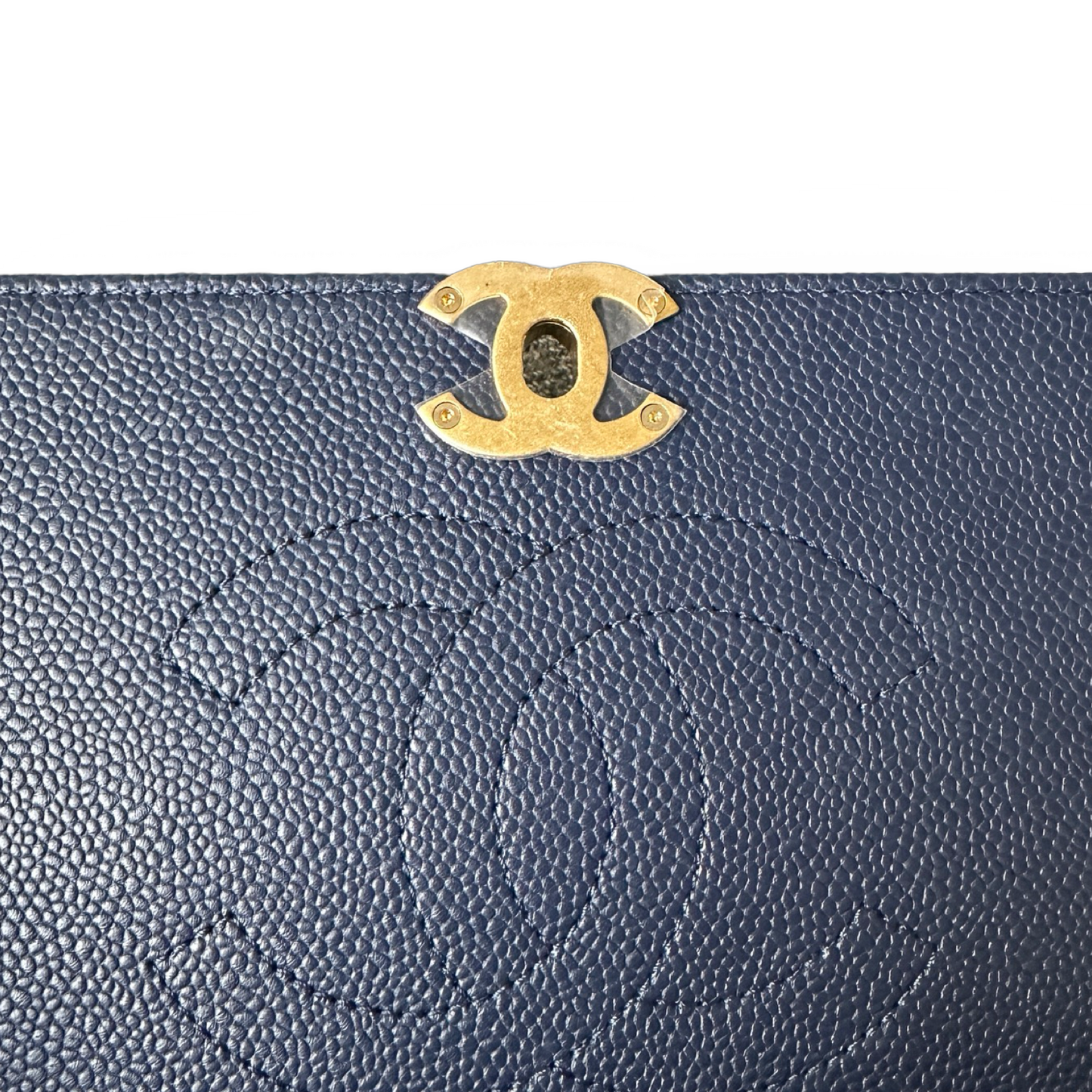 Chanel Stitched Caviar Medium Affinity Top Handle Bag - GHW / Navy