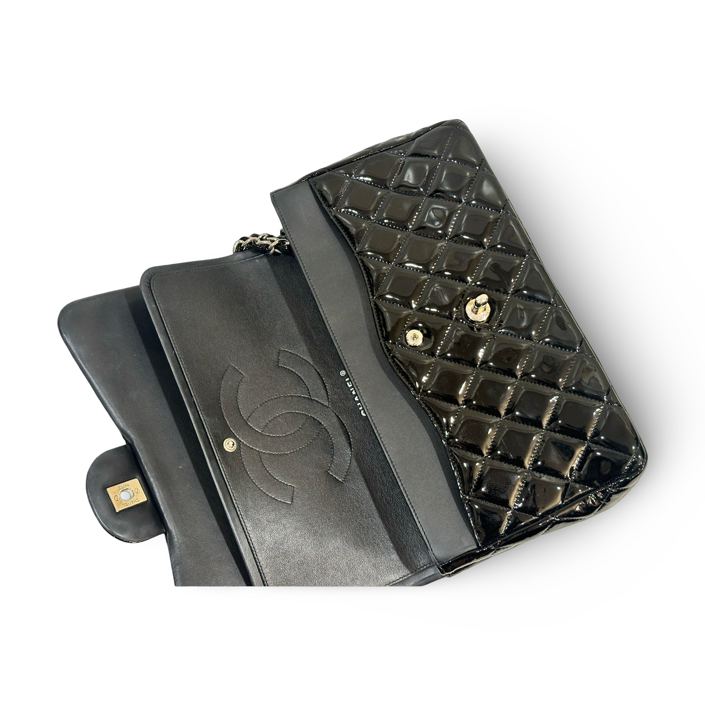 Chanel Classic Patent Quilted Medium Double Flap
