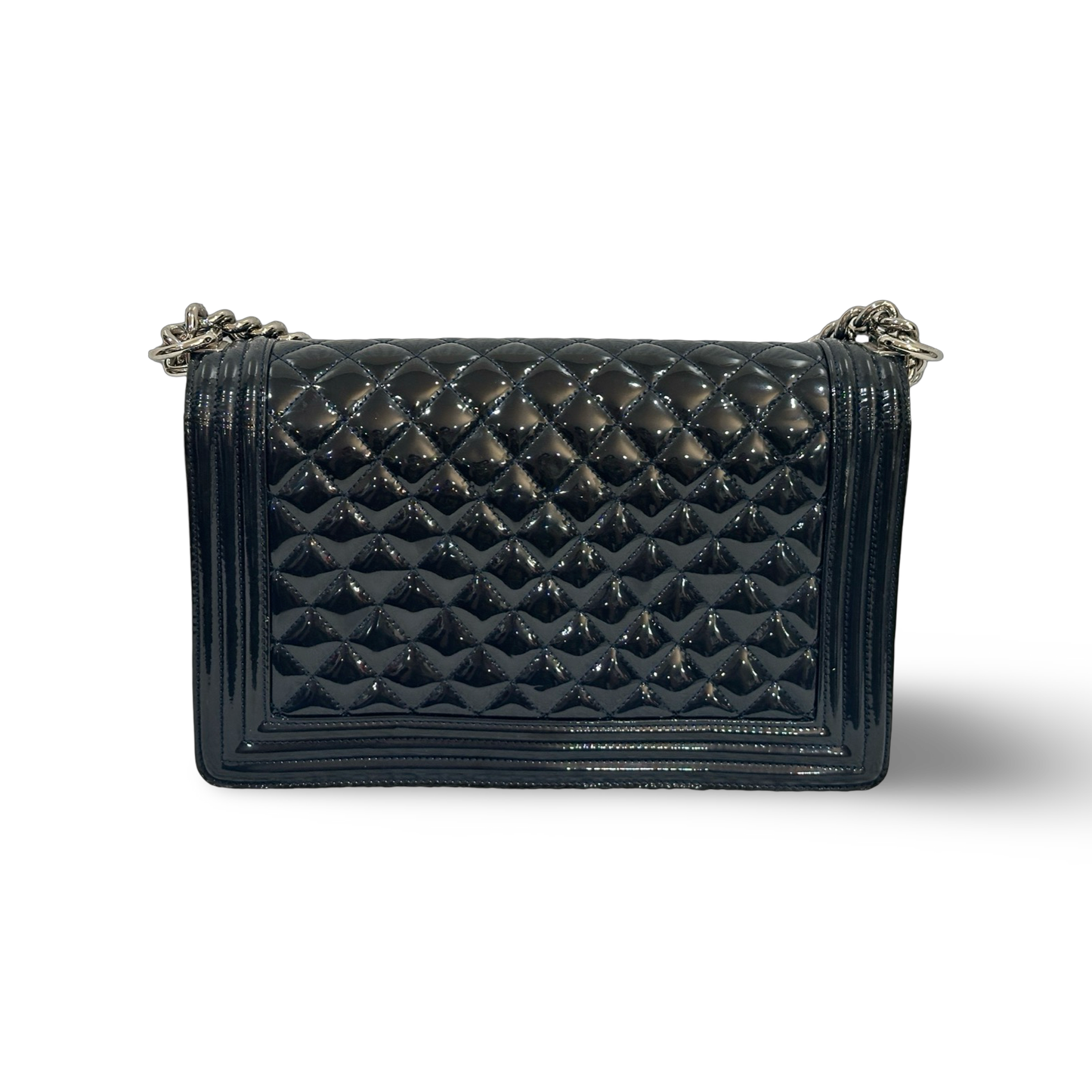 Chanel Classic Patent New Medium Boy Bag Navy