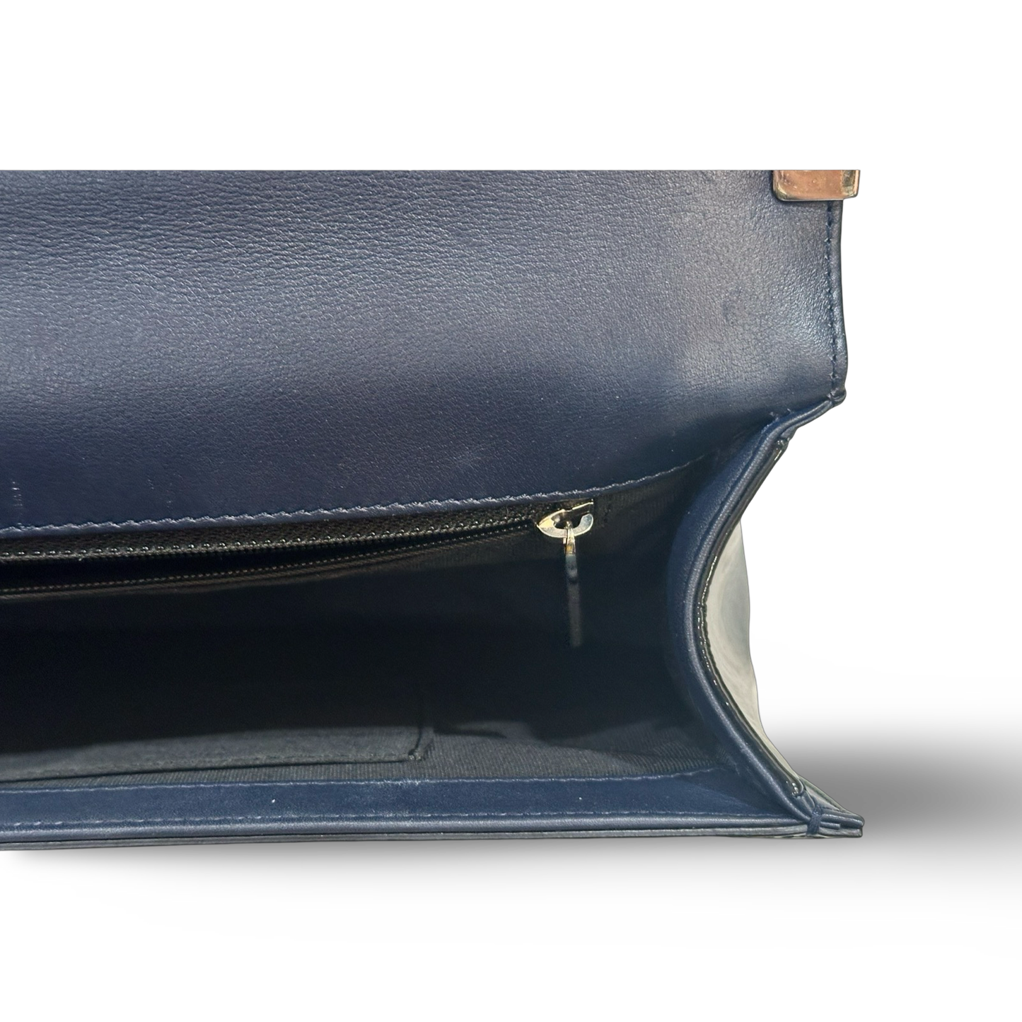 Chanel Classic Patent New Medium Boy Bag Navy