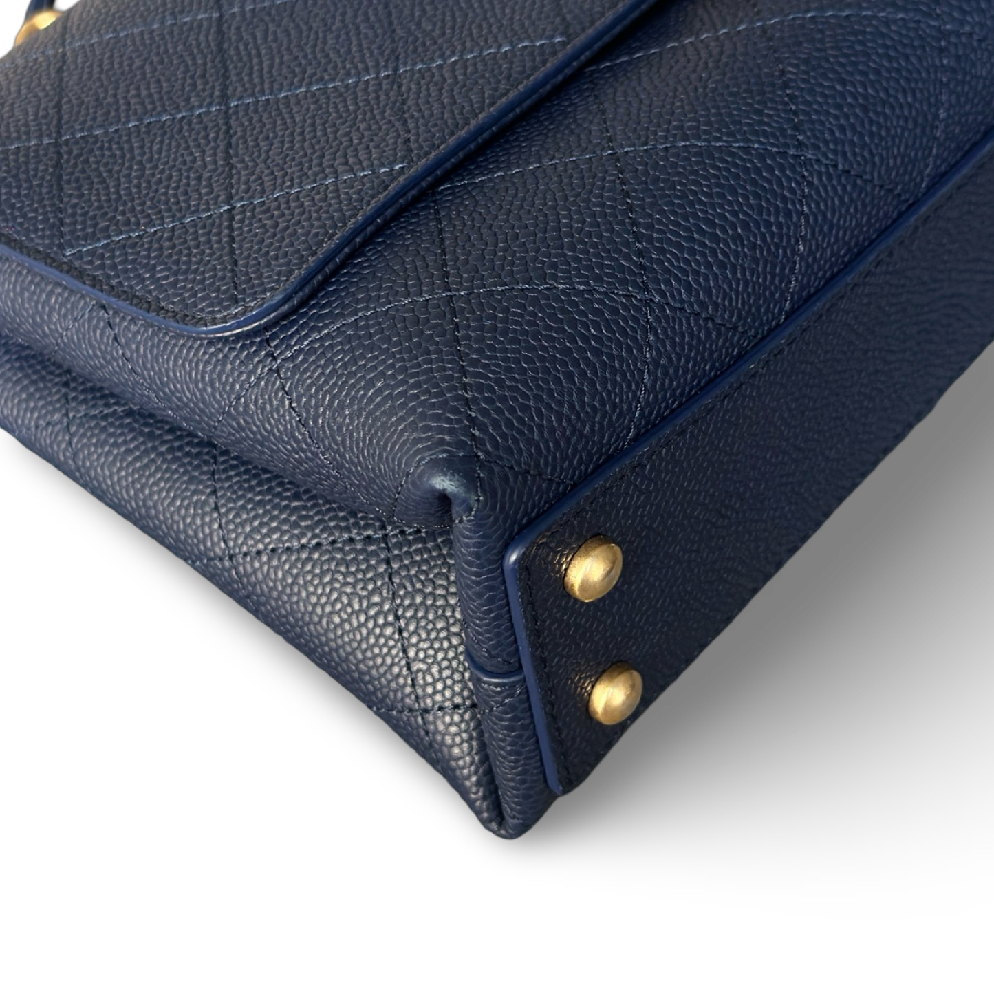 Chanel Stitched Caviar Medium Affinity Top Handle Bag - GHW / Navy
