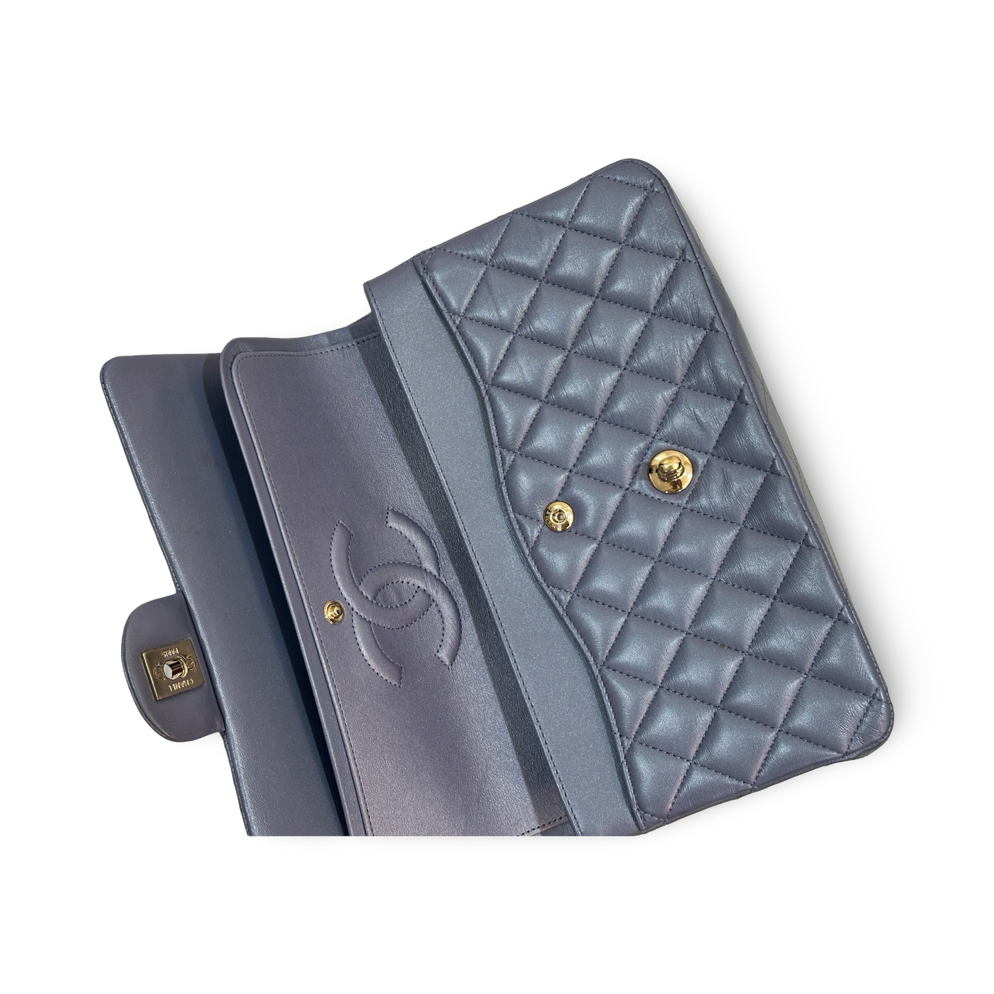 Chanel Classic Lambskin Medium Double Flap Sliver Ash Blue