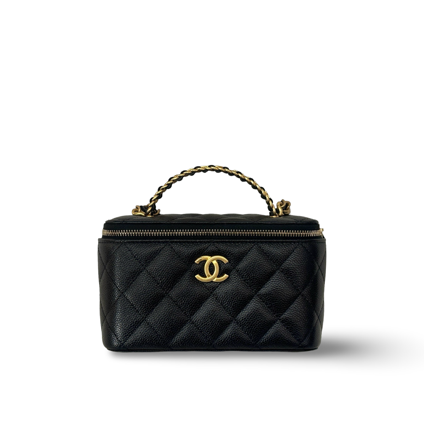 Chanel Quilted Caviar Medium Top Handle Vanity Case - GHW / Black