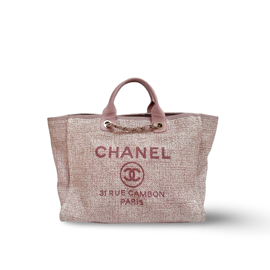 Chanel Straw Medium Deauvillie Tote Bag - SHW / Pink
