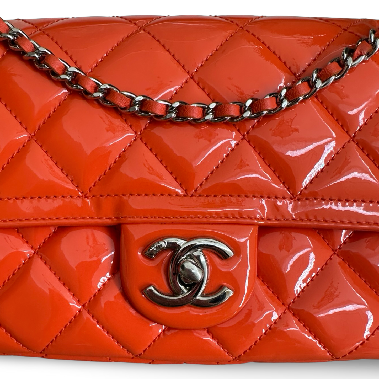 Chanel Classic Patent Small Single Flap - SHW / Orange