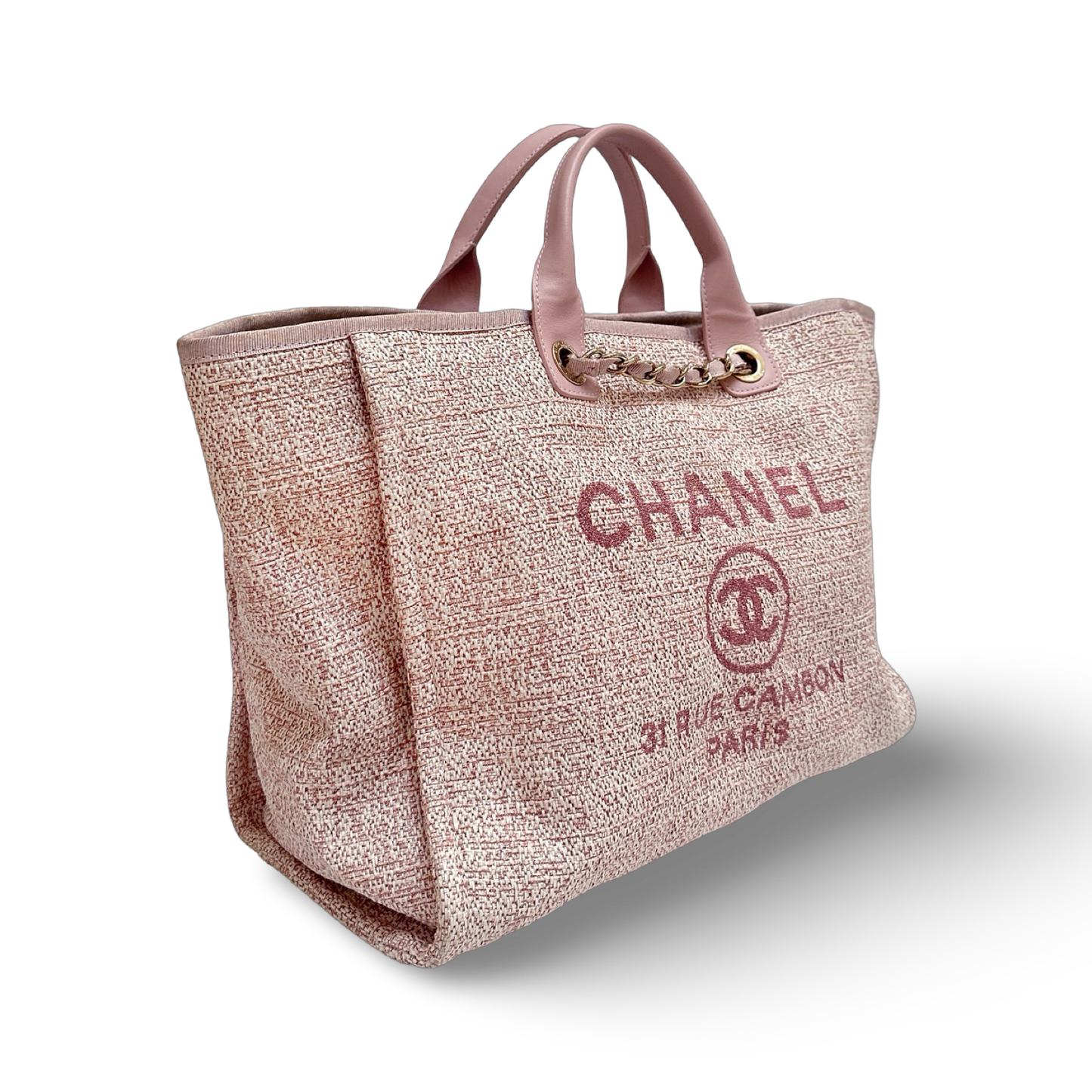 Chanel Straw Medium Deauvillie Tote Bag - SHW / Pink