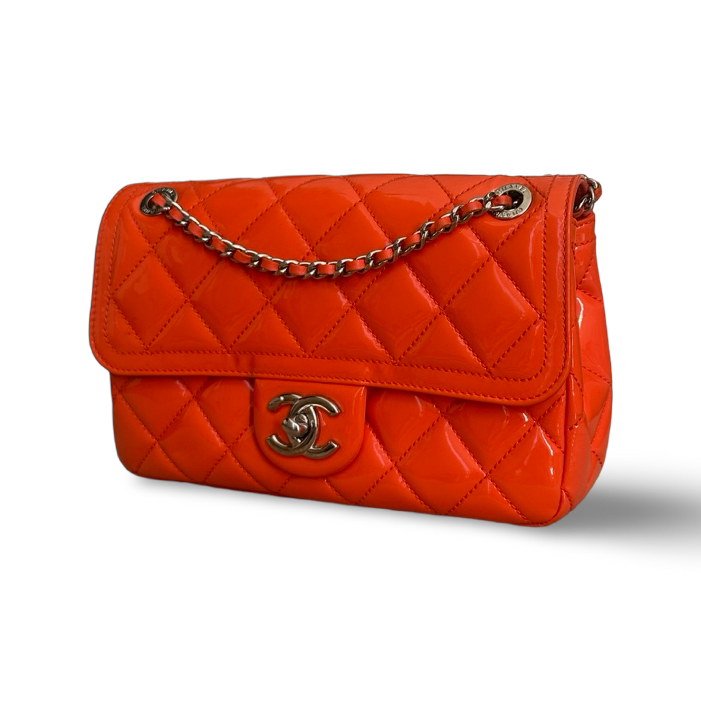 Chanel Classic Patent Small Single Flap - SHW / Orange