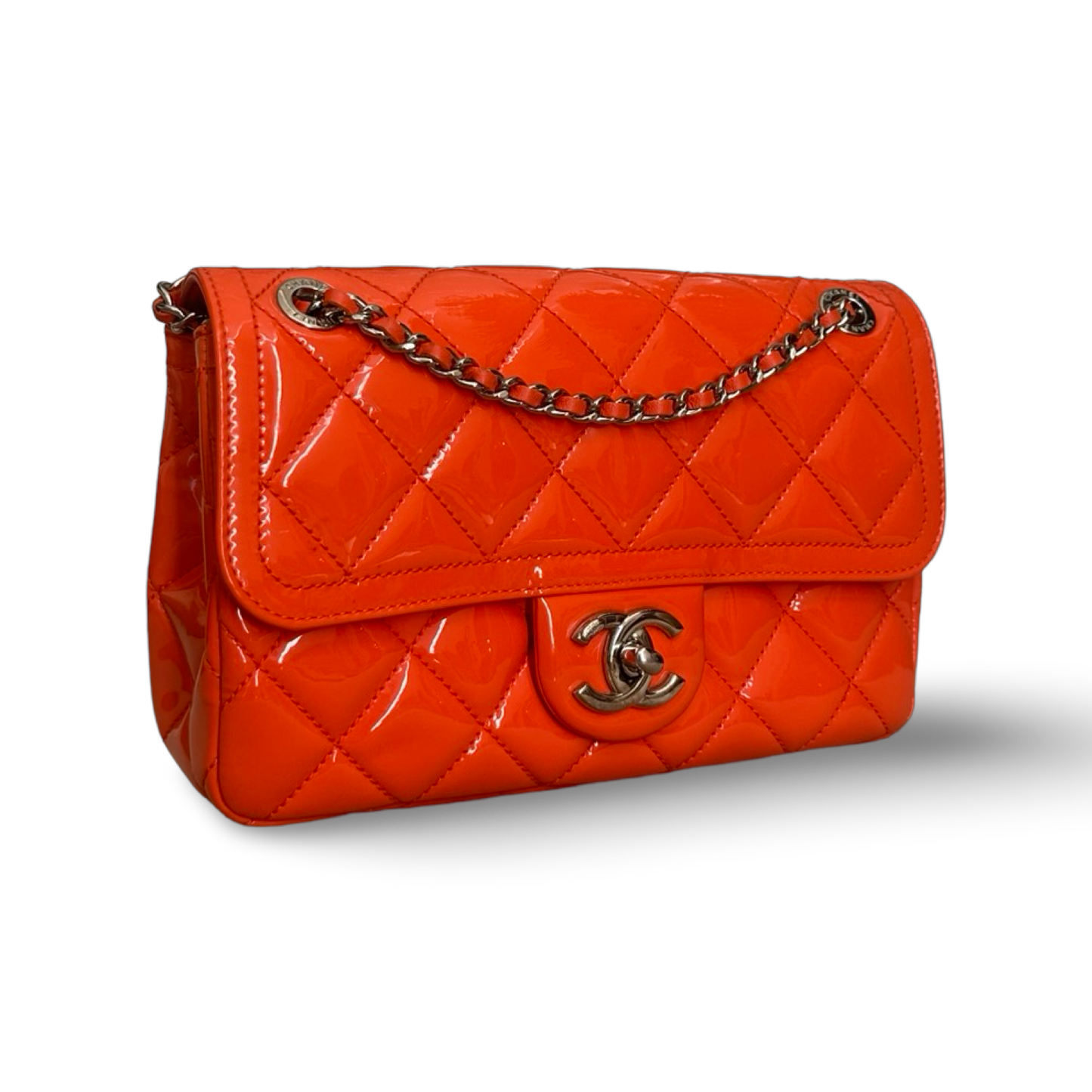 Chanel Classic Patent Small Single Flap - SHW / Orange
