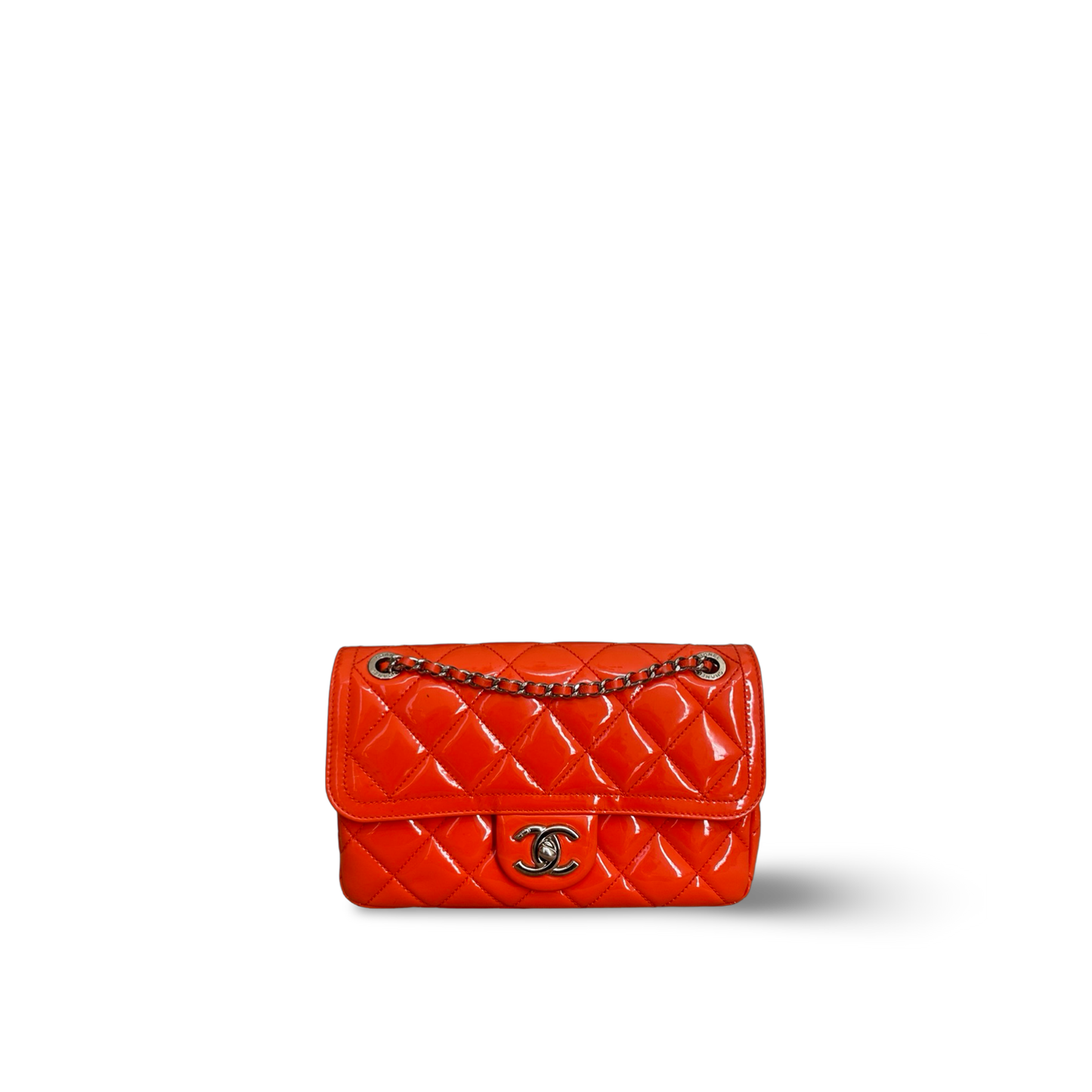 Chanel Classic Patent Small Single Flap - SHW / Orange
