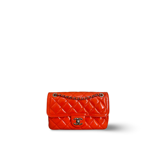 Chanel Classic Patent Small Single Flap - SHW / Orange
