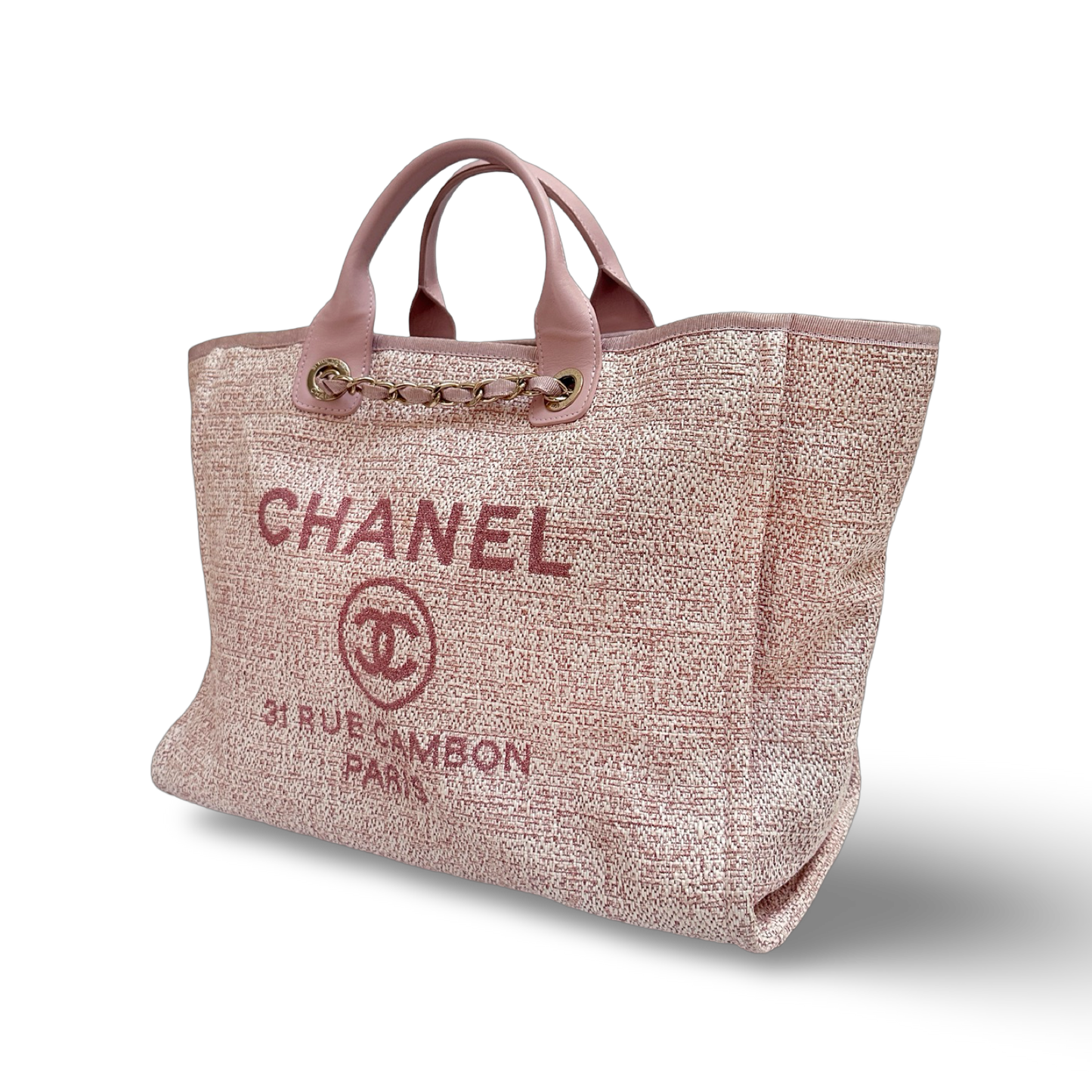 Chanel Straw Medium Deauvillie Tote Bag - SHW / Pink