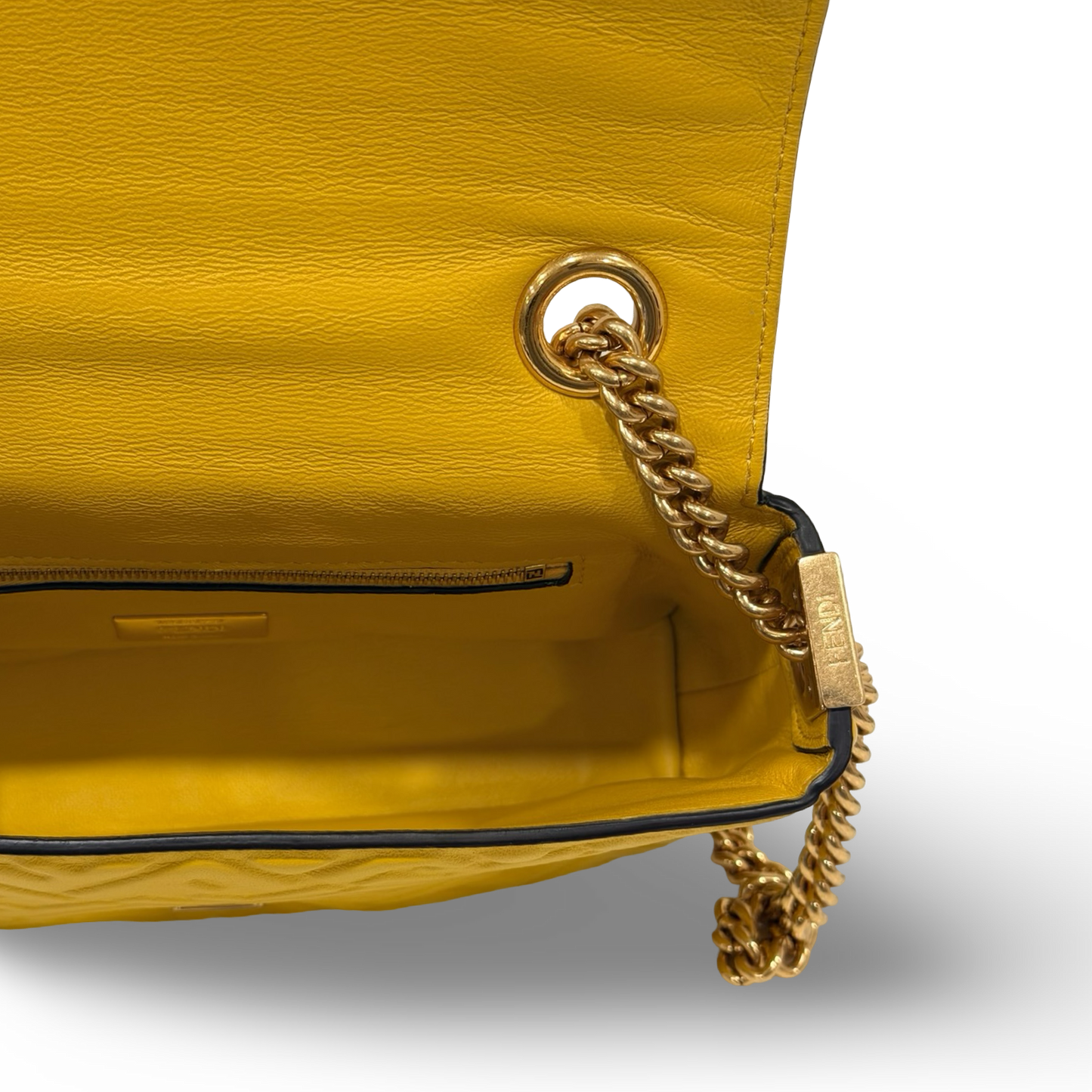 Fendi Small Zucca Embossed Baguette Bag - GHW / Yellow