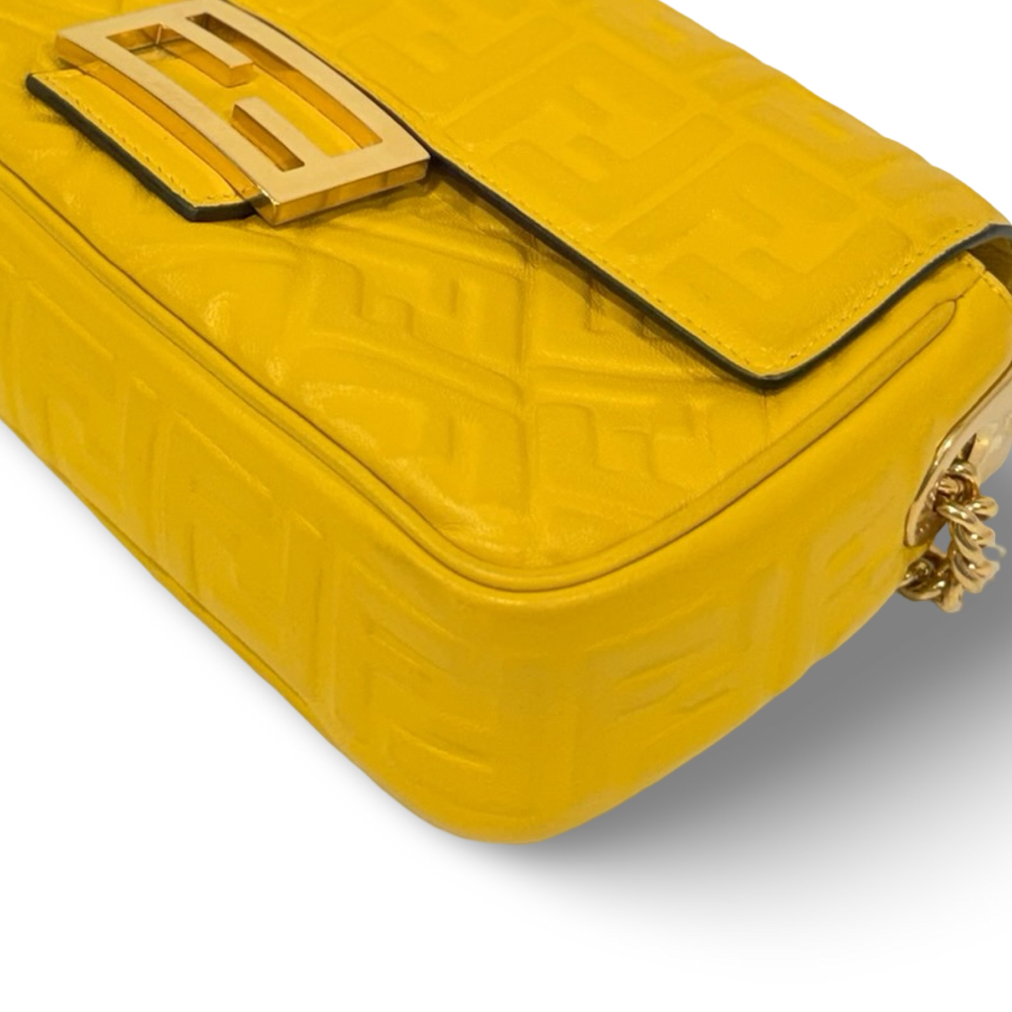 Fendi Small Zucca Embossed Baguette Bag - GHW / Yellow