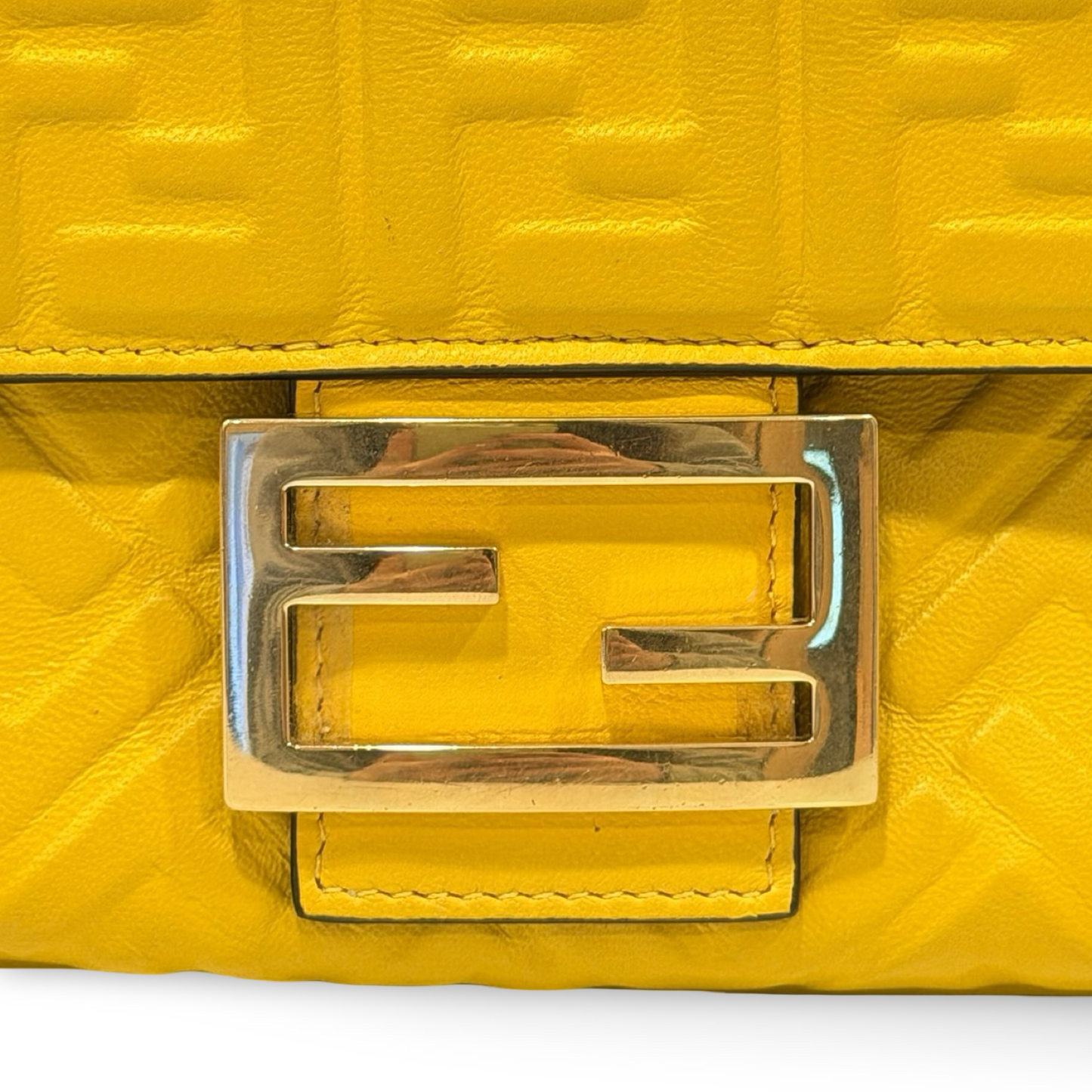 Fendi Small Zucca Embossed Baguette Bag - GHW / Yellow
