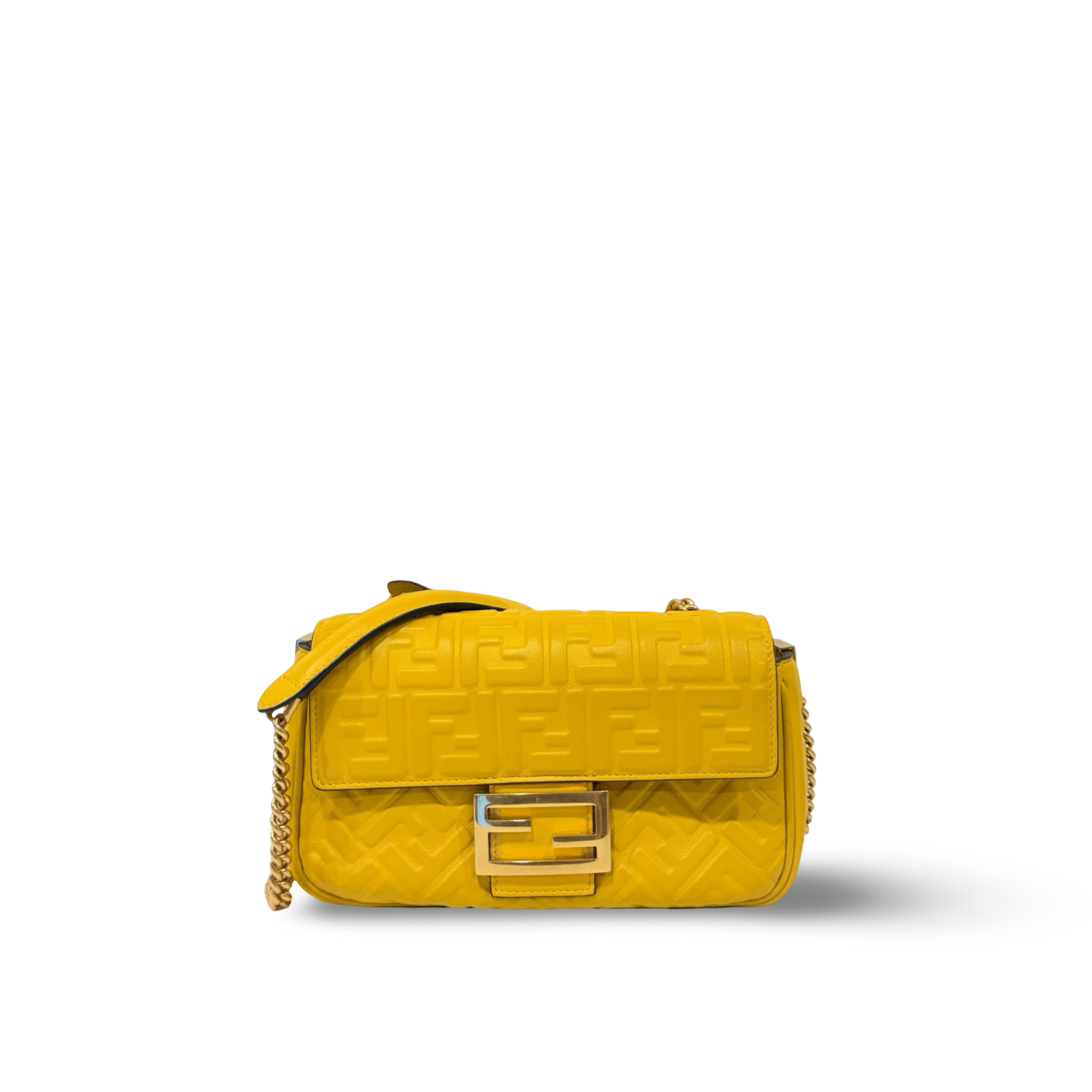 Fendi Small Zucca Embossed Baguette Bag - GHW / Yellow