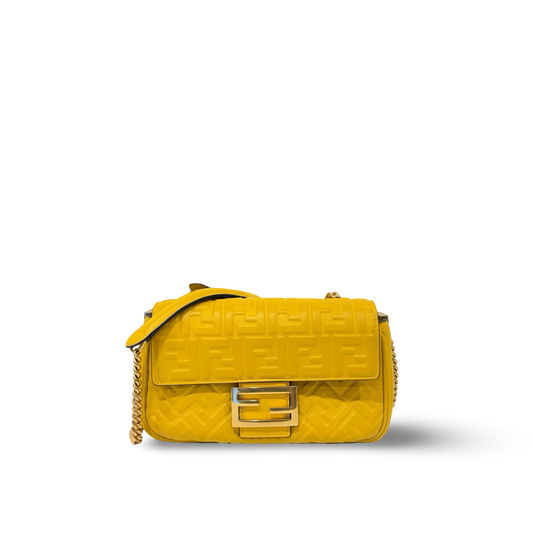 Fendi Small Zucca Embossed Baguette Bag - GHW / Yellow