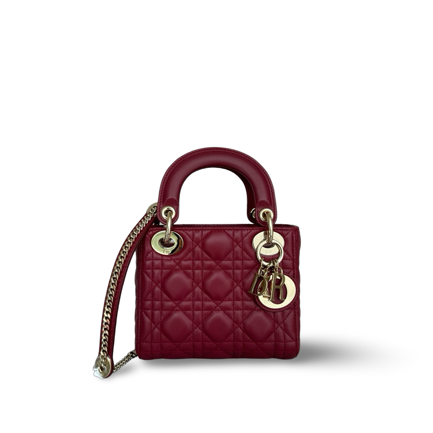 Dior Cannage Lambskin Mini Lady Bag - Gold / Red