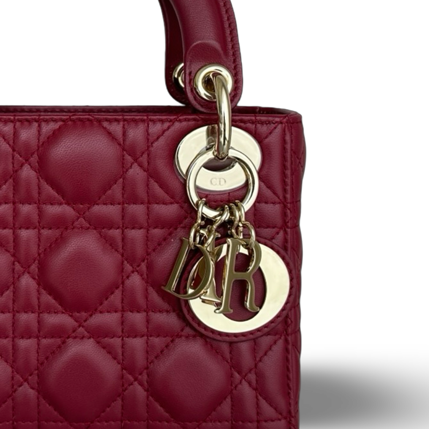 Dior Cannage Lambskin Mini Lady Bag - Gold / Red