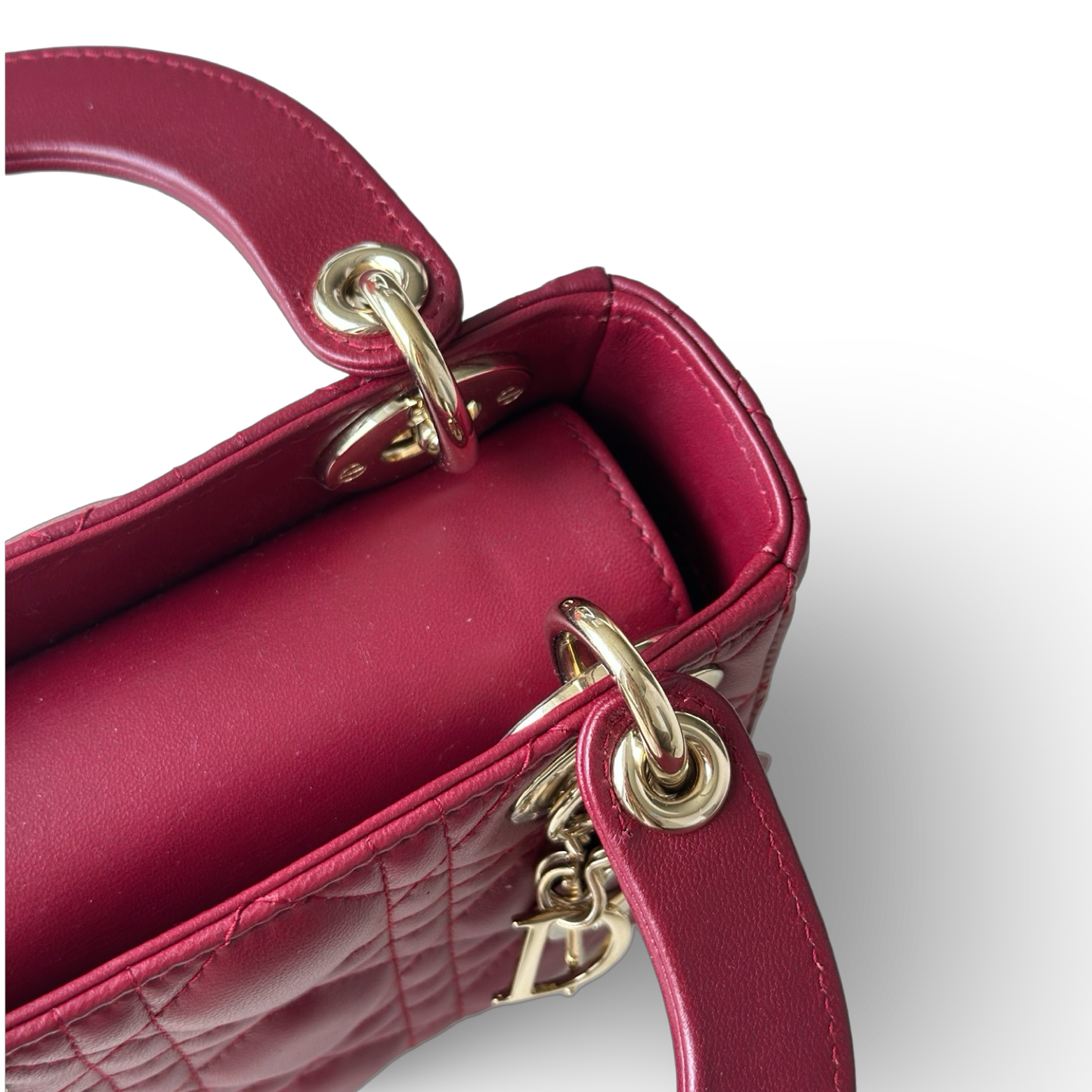 Dior Cannage Lambskin Mini Lady Bag - Gold / Red