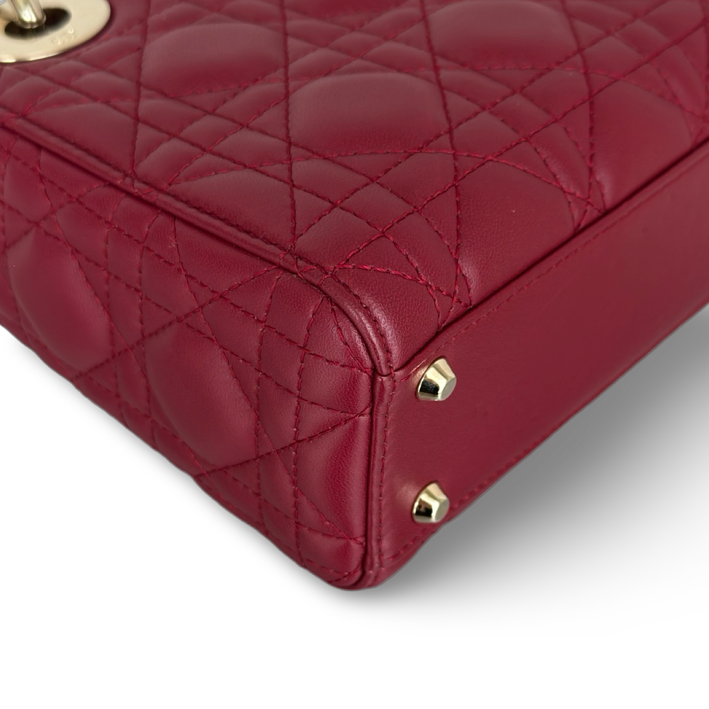 Dior Cannage Lambskin Mini Lady Bag - Gold / Red