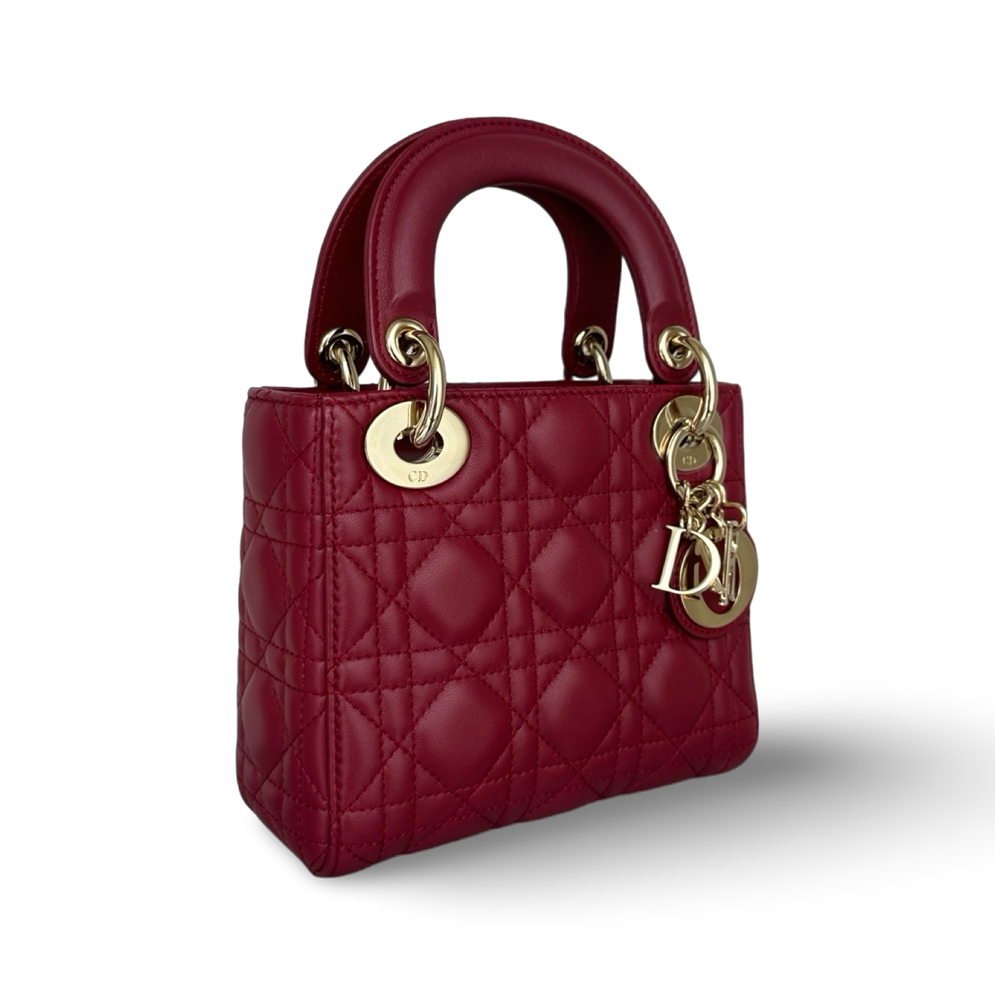 Dior Cannage Lambskin Mini Lady Bag - Gold / Red