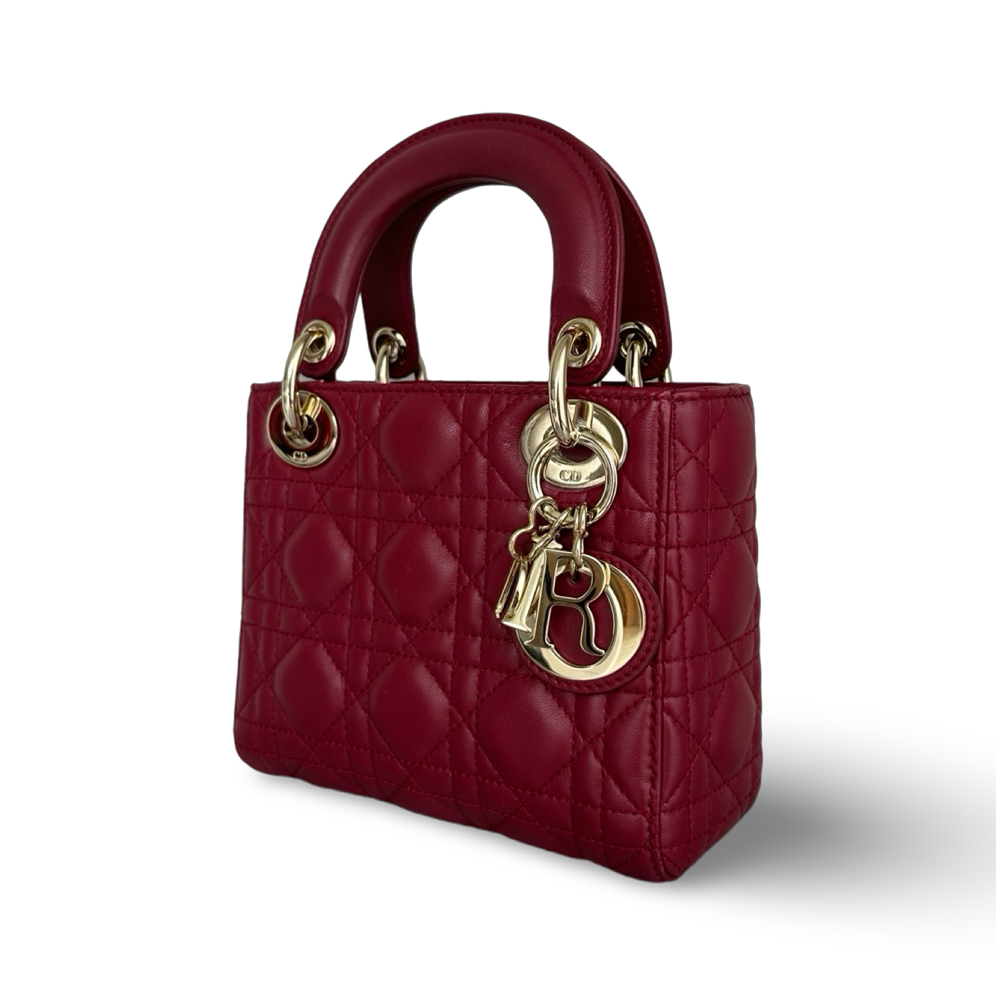 Dior Cannage Lambskin Mini Lady Bag - Gold / Red