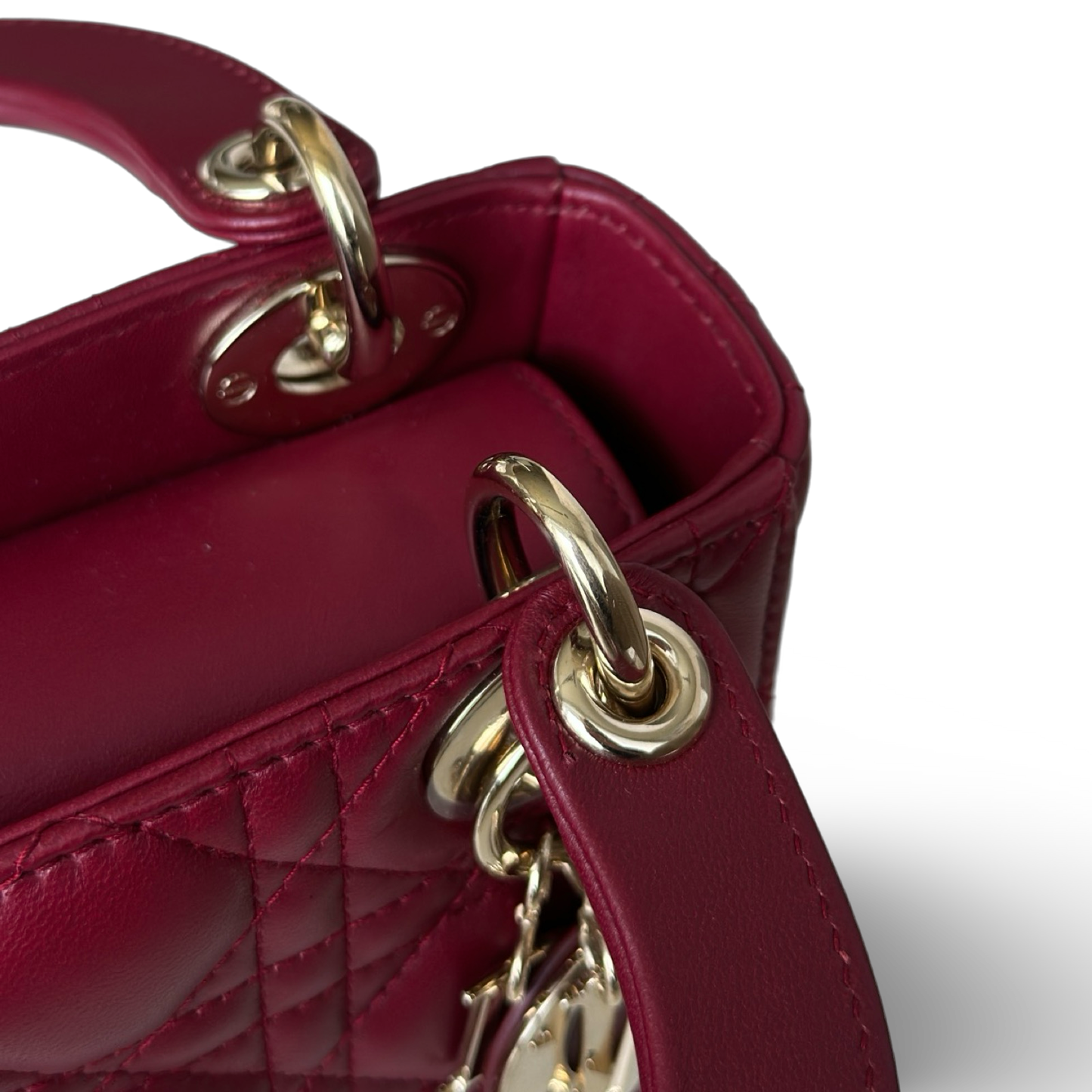 Dior Cannage Lambskin Mini Lady Bag - Gold / Red