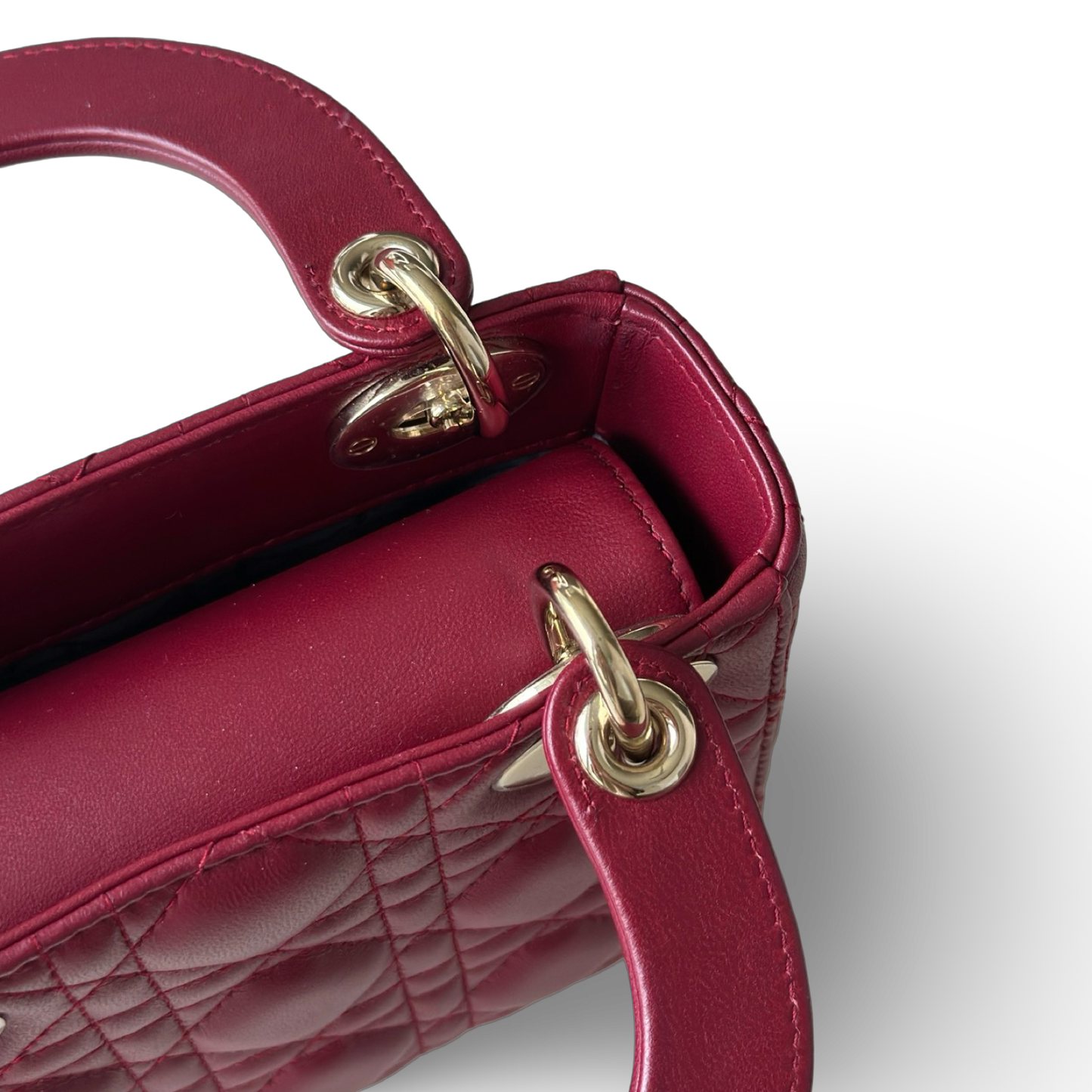 Dior Cannage Lambskin Mini Lady Bag - Gold / Red